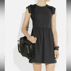 Rebecca Taylor Perforated Leather & Silk Trim Ponte Pleated Dress - Size 4